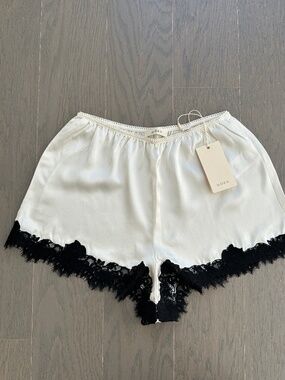 DOEN Iona Lace Silk Satin Shorts Short Sea Salt Et Noir Cream Black With Tags XS